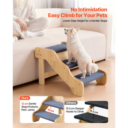 Wood Pet Stairs, 3-Step Dog Stairs for High Beds, Sofa & Cars