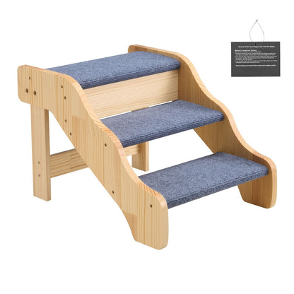 Wood Pet Stairs, 3-Step Dog Stairs for High Beds, Sofa & Cars