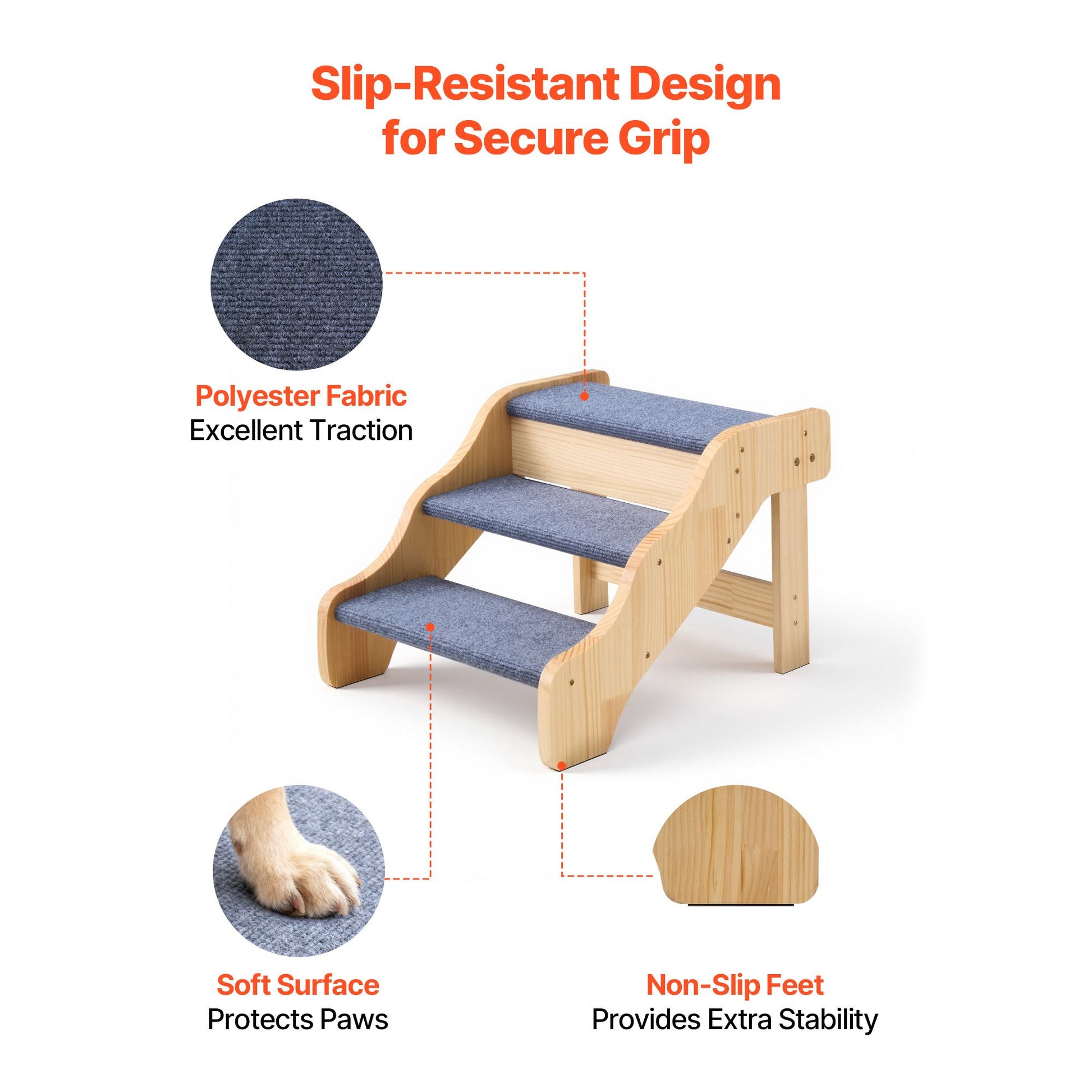 Wood Pet Stairs, 3-Step Dog Stairs for High Beds, Sofa & Cars