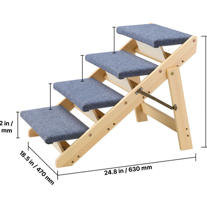 Wood Pet Stairs, 4-Step Dog Stairs for Beds, Sofa & Cars, 150lbs