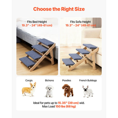 Wood Pet Stairs, 4-Step Dog Stairs for Beds, Sofa & Cars, 150lbs