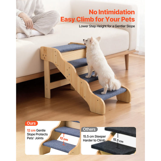 Wood Pet Stairs, 4-Step Dog Stairs for High Beds, Sofa & Cars