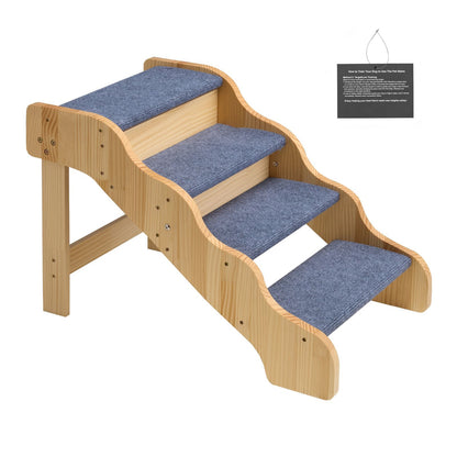 Wood Pet Stairs, 4-Step Dog Stairs for High Beds, Sofa & Cars