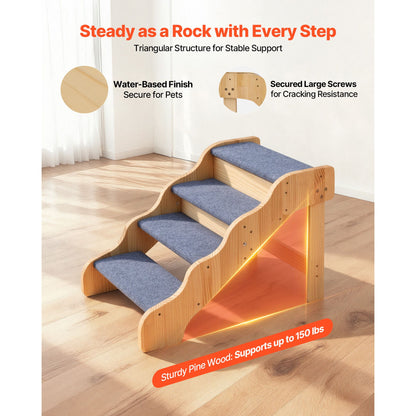 Wood Pet Stairs, 4-Step Dog Stairs for High Beds, Sofa & Cars