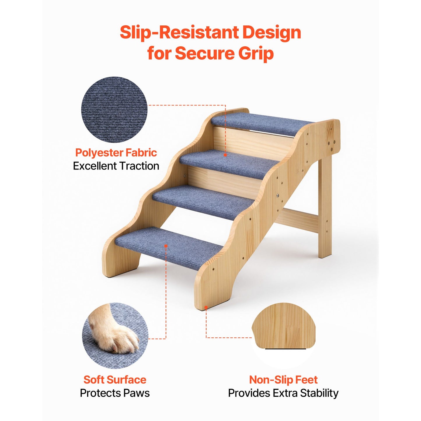 Wood Pet Stairs, 4-Step Dog Stairs for High Beds, Sofa & Cars