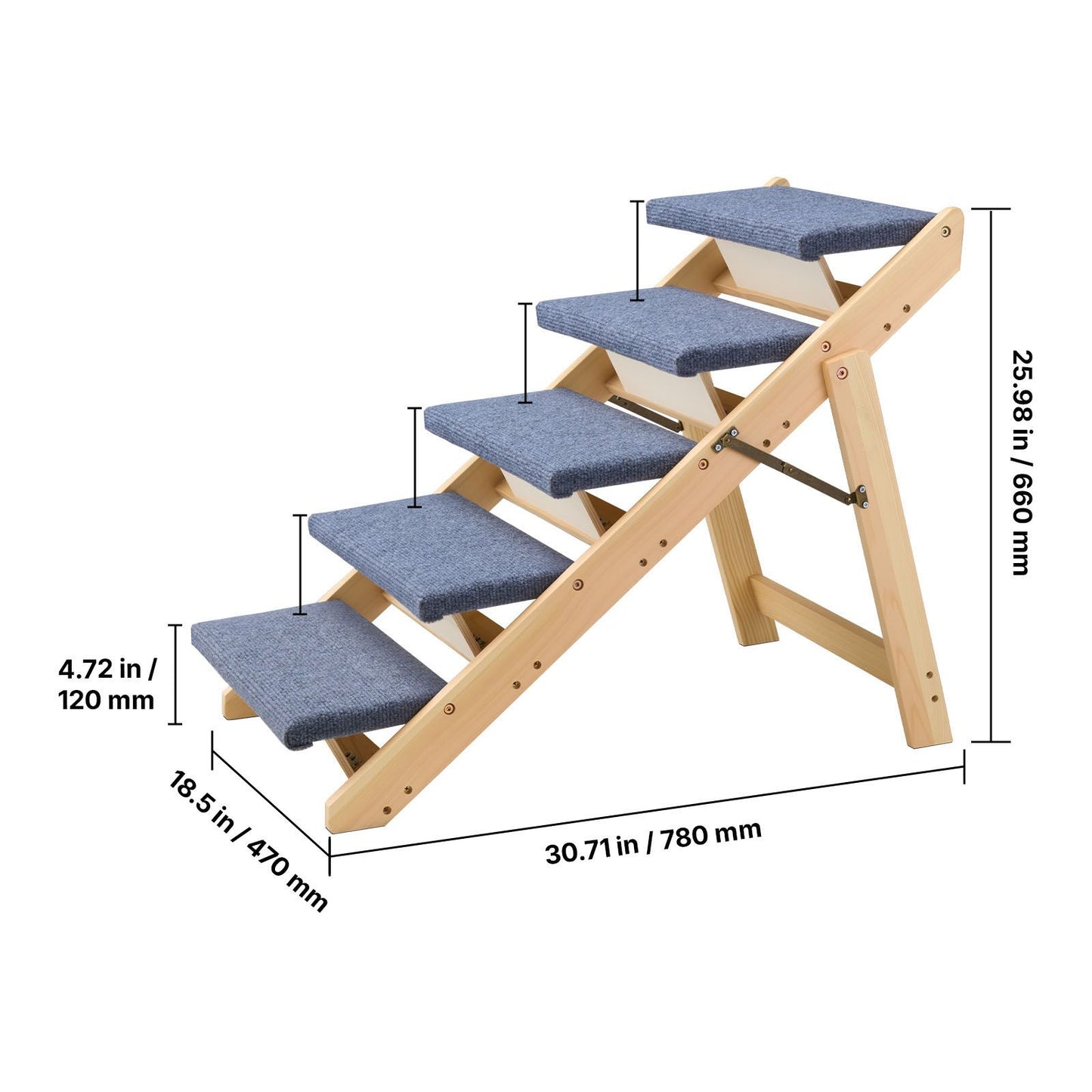 Wood Pet Stairs, 5-Step Dog Stairs for Beds, Sofa & Cars, 150lbs