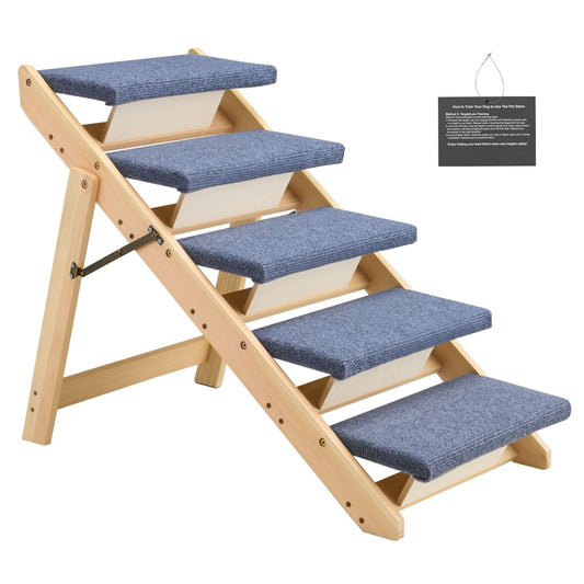 Wood Pet Stairs, 5-Step Dog Stairs for Beds, Sofa & Cars, 150lbs