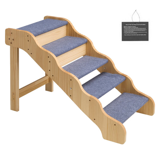 VEVOR Wood Pet Stairs, 5-Step Dog Stairs for High Beds, Sofa & Cars