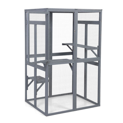 Wooden Cat Catio, Outdoor Cat Enclosure, Cat House with Platforms