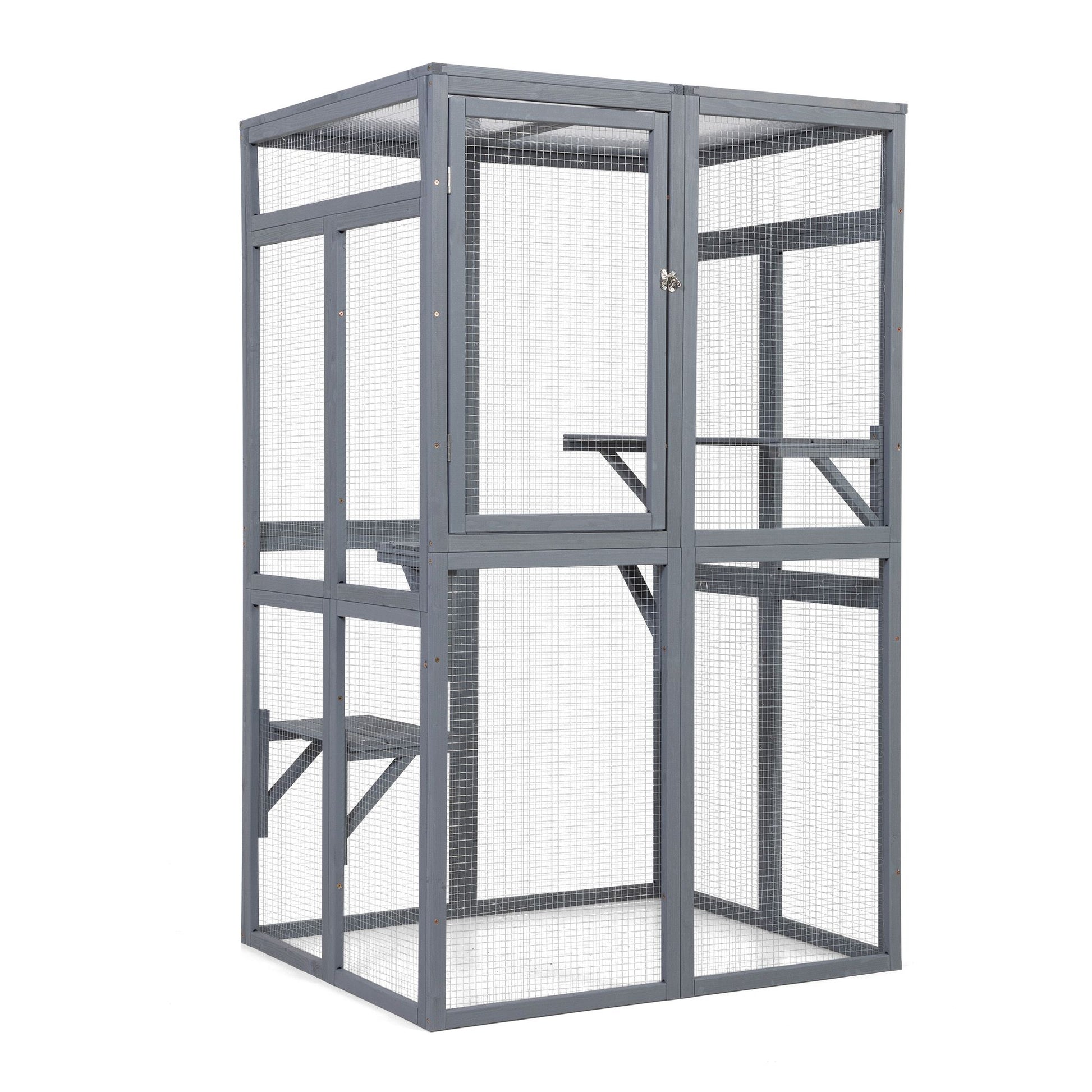 Wooden Cat Catio, Outdoor Cat Enclosure, Cat House with Platforms