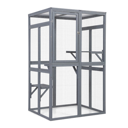 Wooden Cat Catio, Outdoor Cat Enclosure, Cat House with Platforms