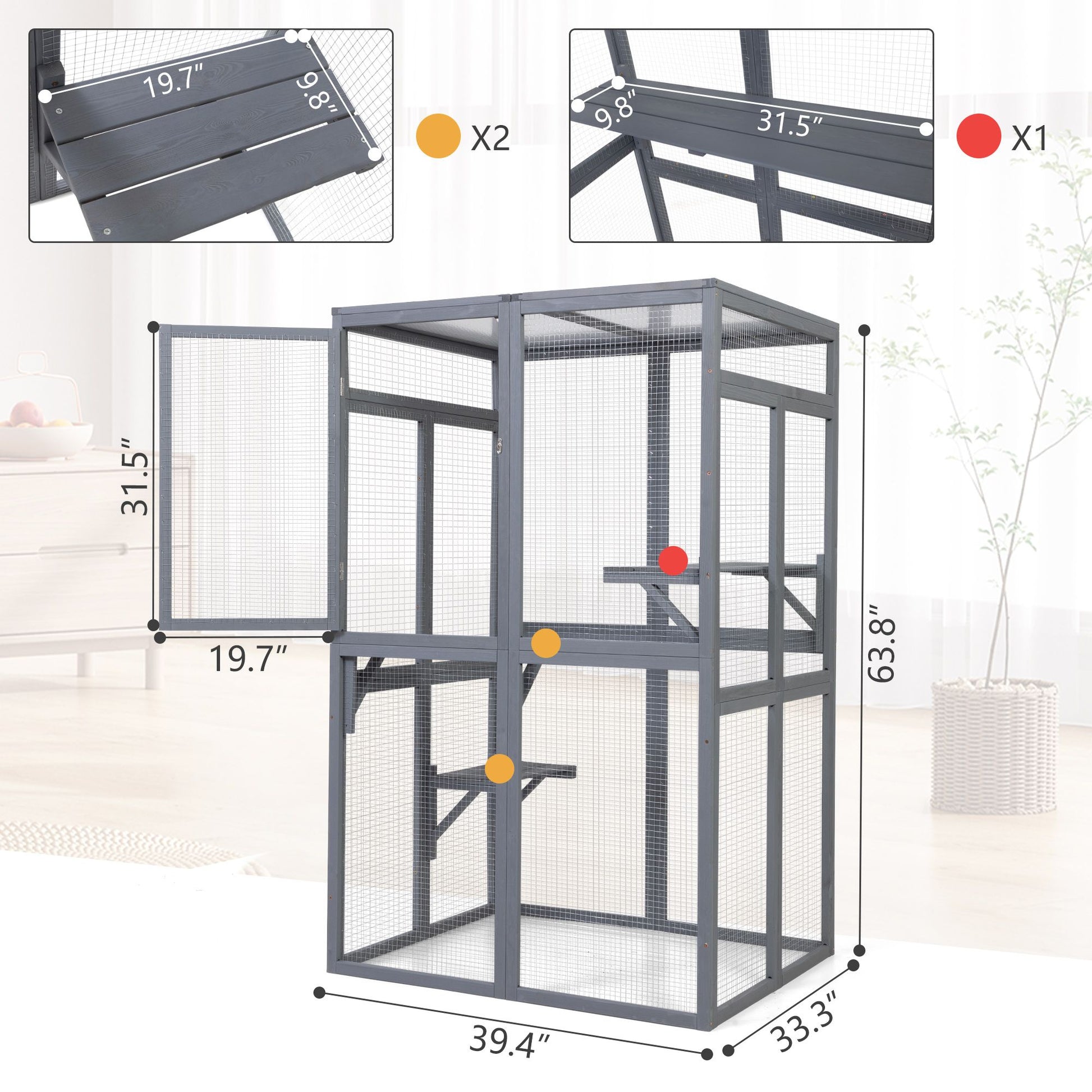 Wooden Cat Catio, Outdoor Cat Enclosure, Cat House with Platforms