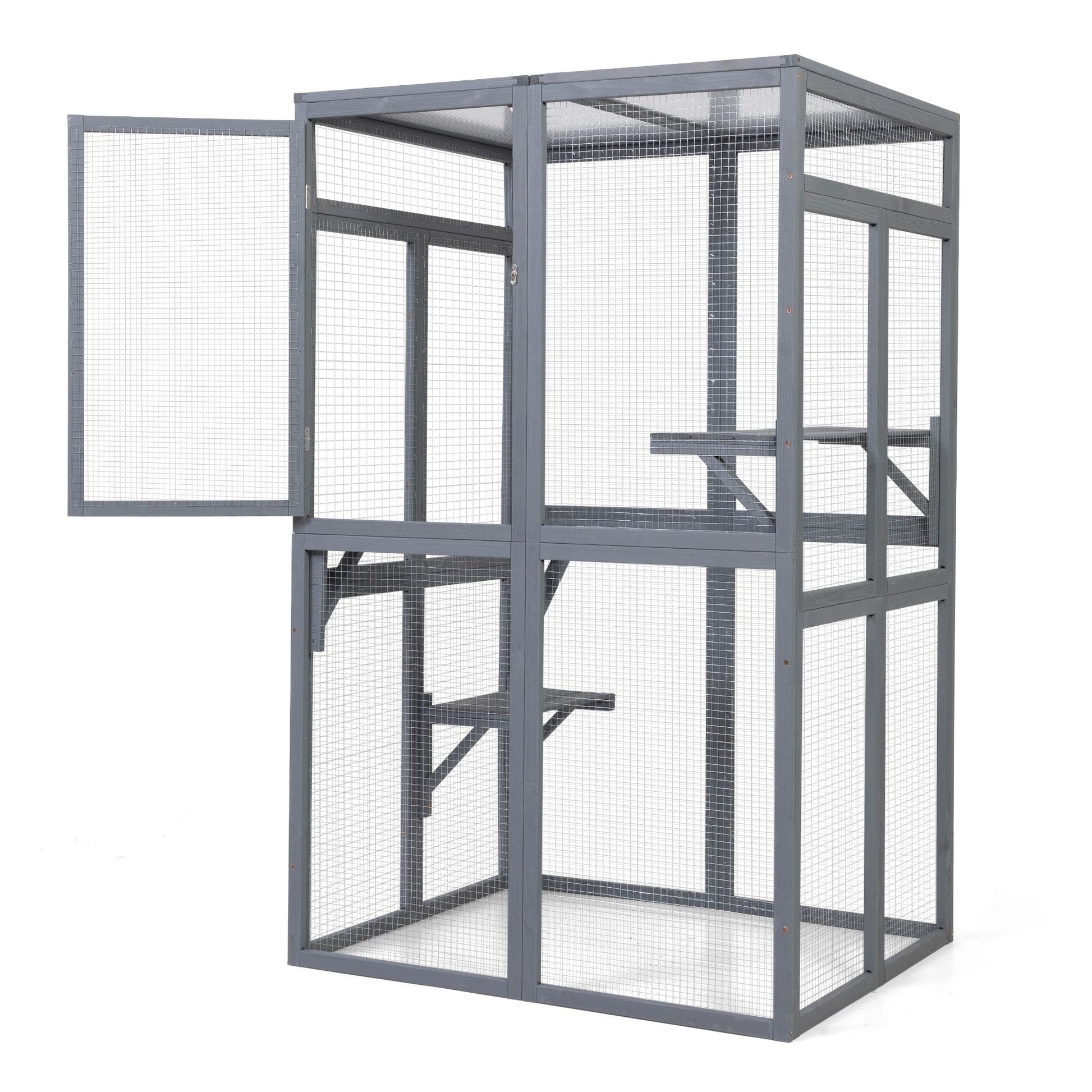 Wooden Cat Catio, Outdoor Cat Enclosure, Cat House with Platforms
