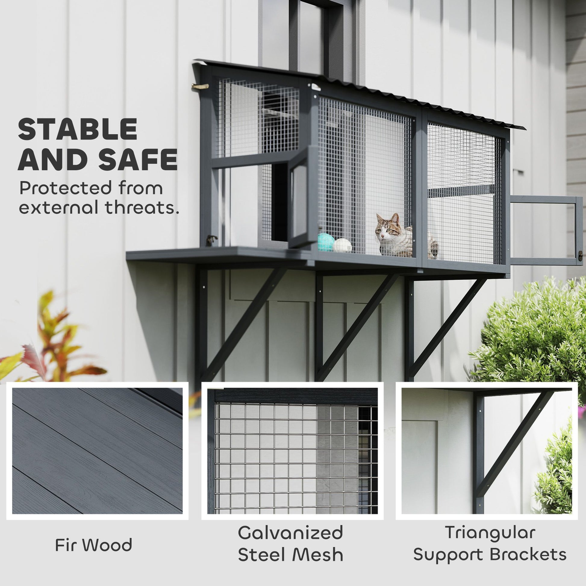 Wooden Cat Catio, Outdoor Cat Enclosure Window Perch with Jumping