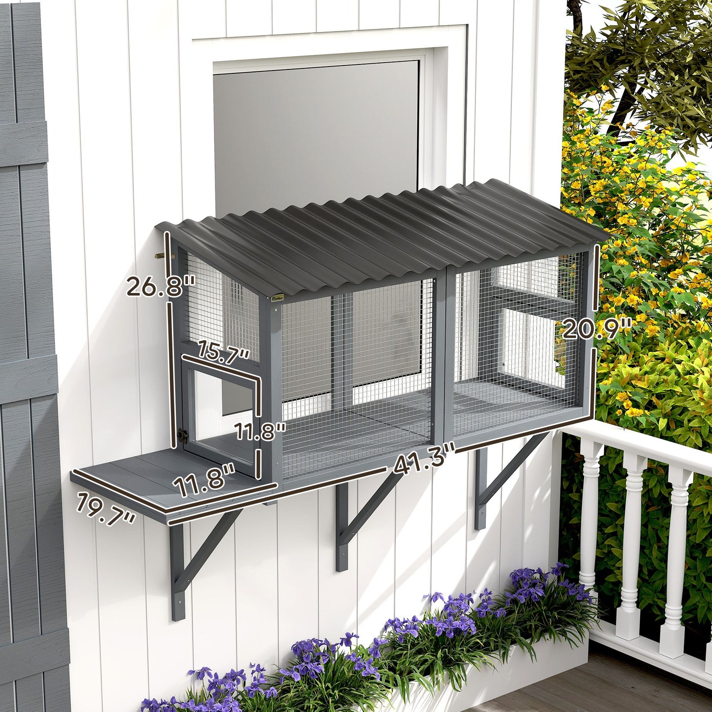 Wooden Cat Catio, Outdoor Cat Enclosure Window Perch with Jumping