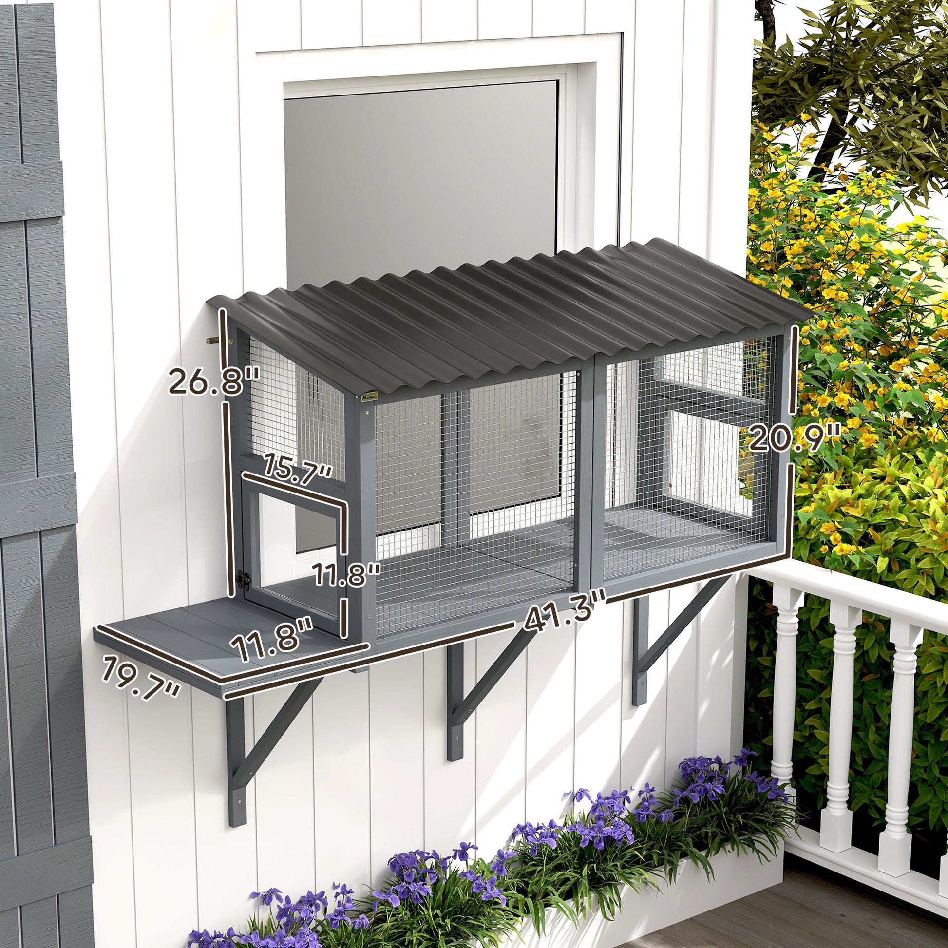 Wooden Cat Catio, Outdoor Cat Enclosure Window Perch with Jumping