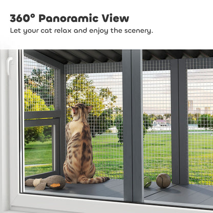 Wooden Cat Catio, Outdoor Cat Enclosure Window Perch with Jumping