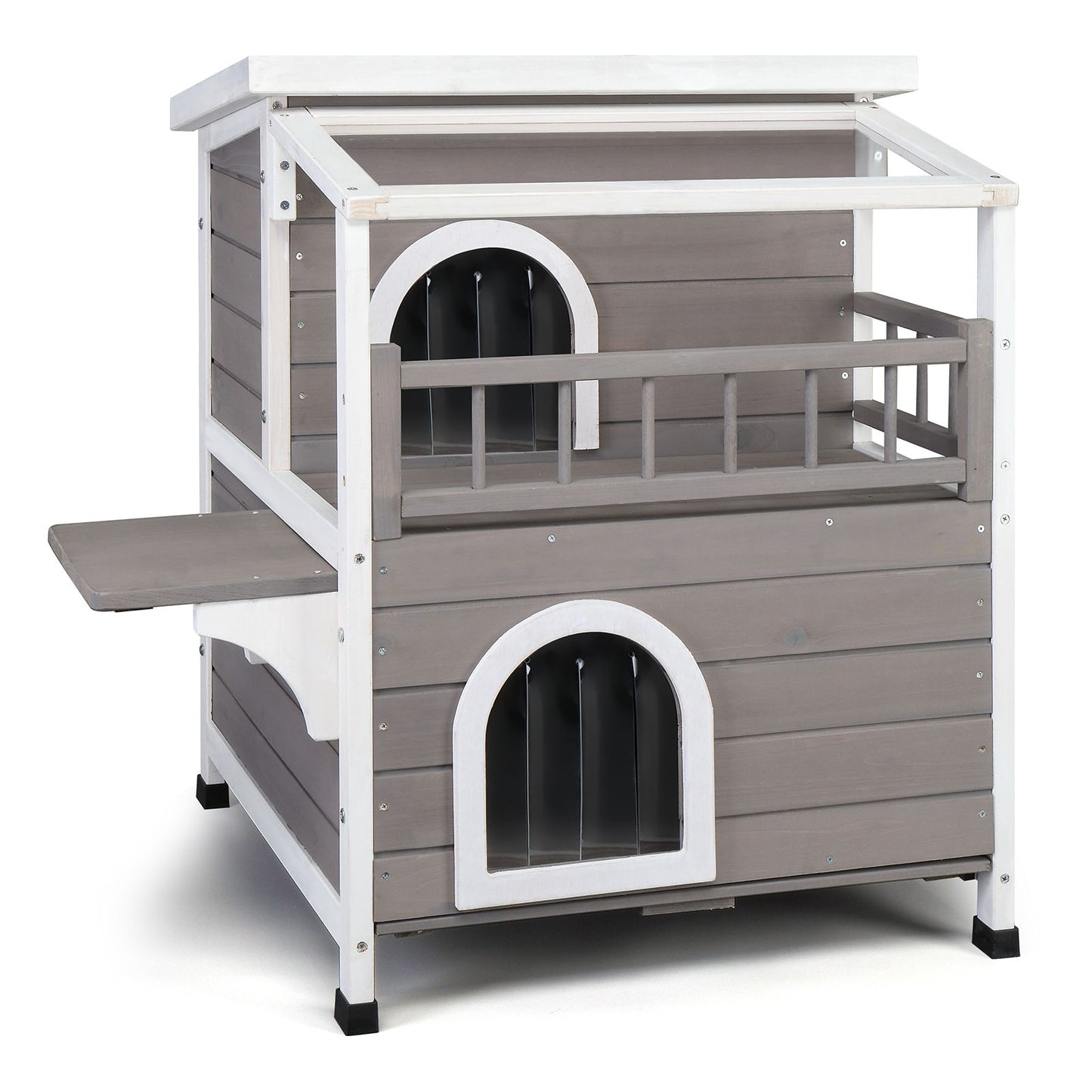 Wooden Cat House 2-Story Indoor Outdoor Luxurious Cat Shelter House