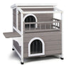 Wooden Cat House 2-Story Indoor Outdoor Luxurious Cat Shelter House