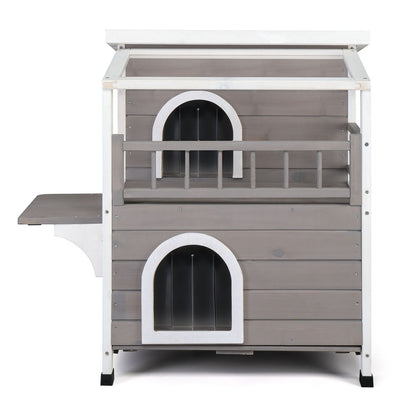 Wooden Cat House 2-Story Indoor Outdoor Luxurious Cat Shelter House