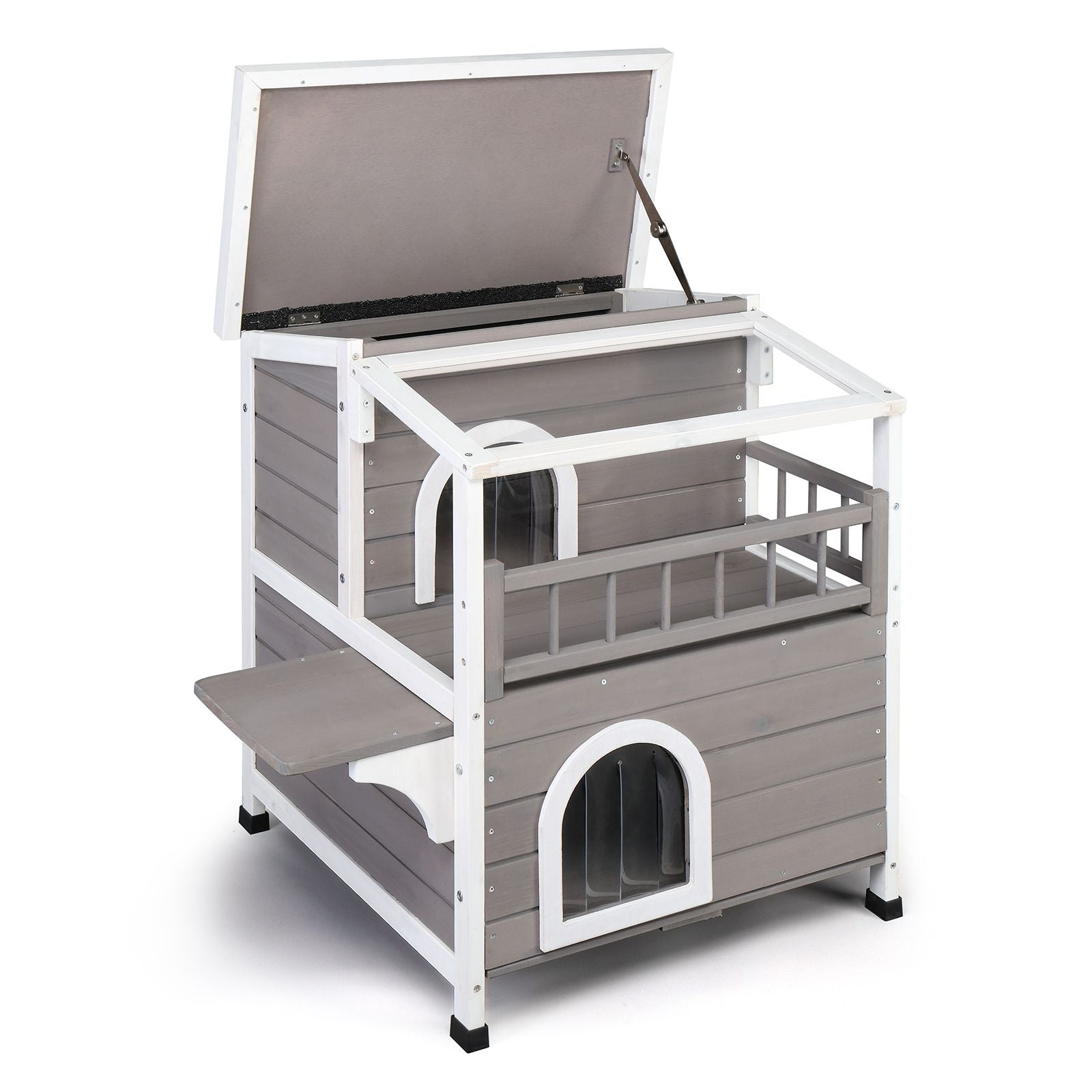 Wooden Cat House 2-Story Indoor Outdoor Luxurious Cat Shelter House
