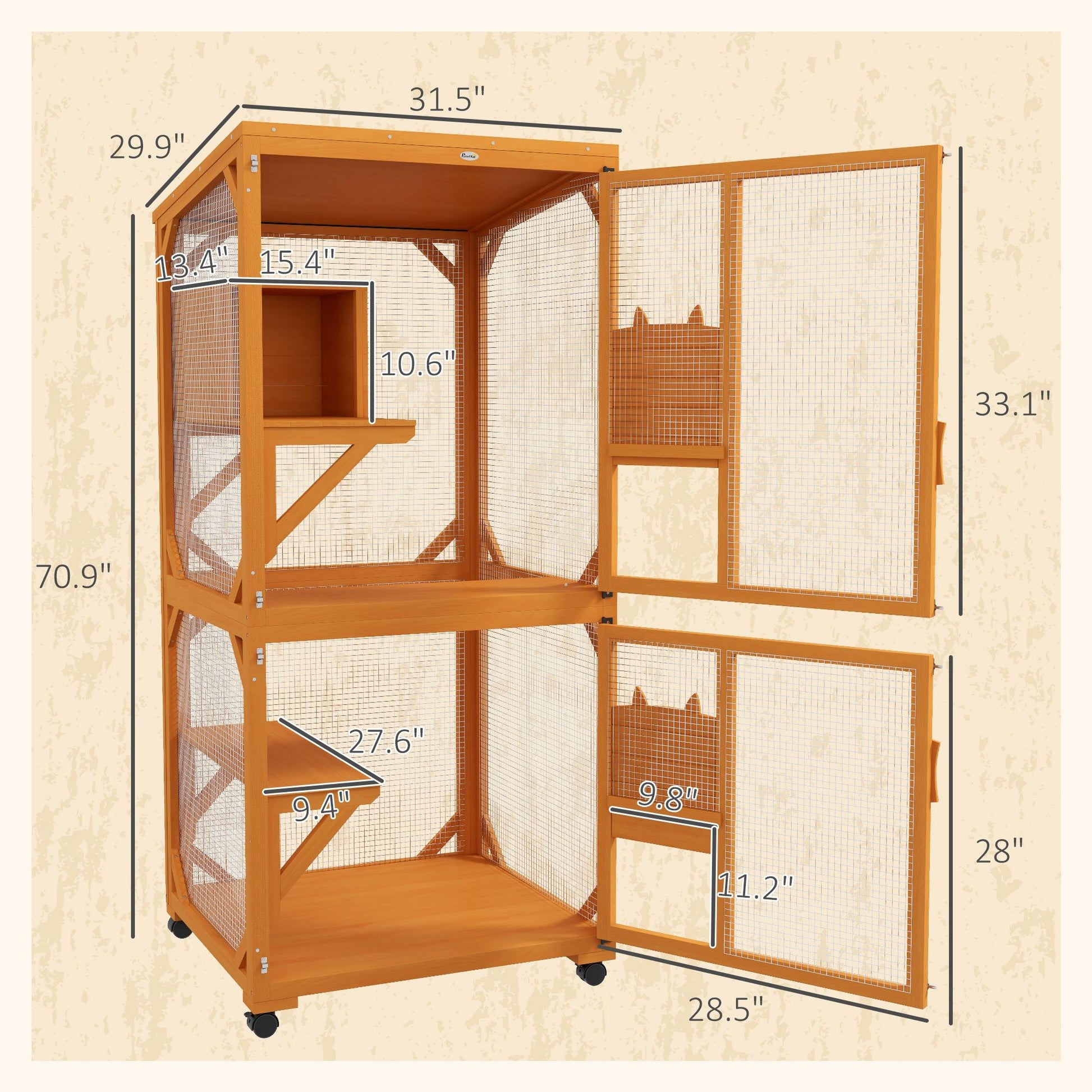 Wooden Cat House for 1-3 Cats Catio Enclosure on Wheels Easy