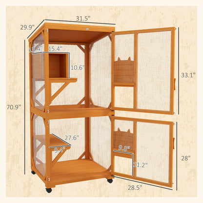 Wooden Cat House for 1-3 Cats Catio Enclosure on Wheels Easy