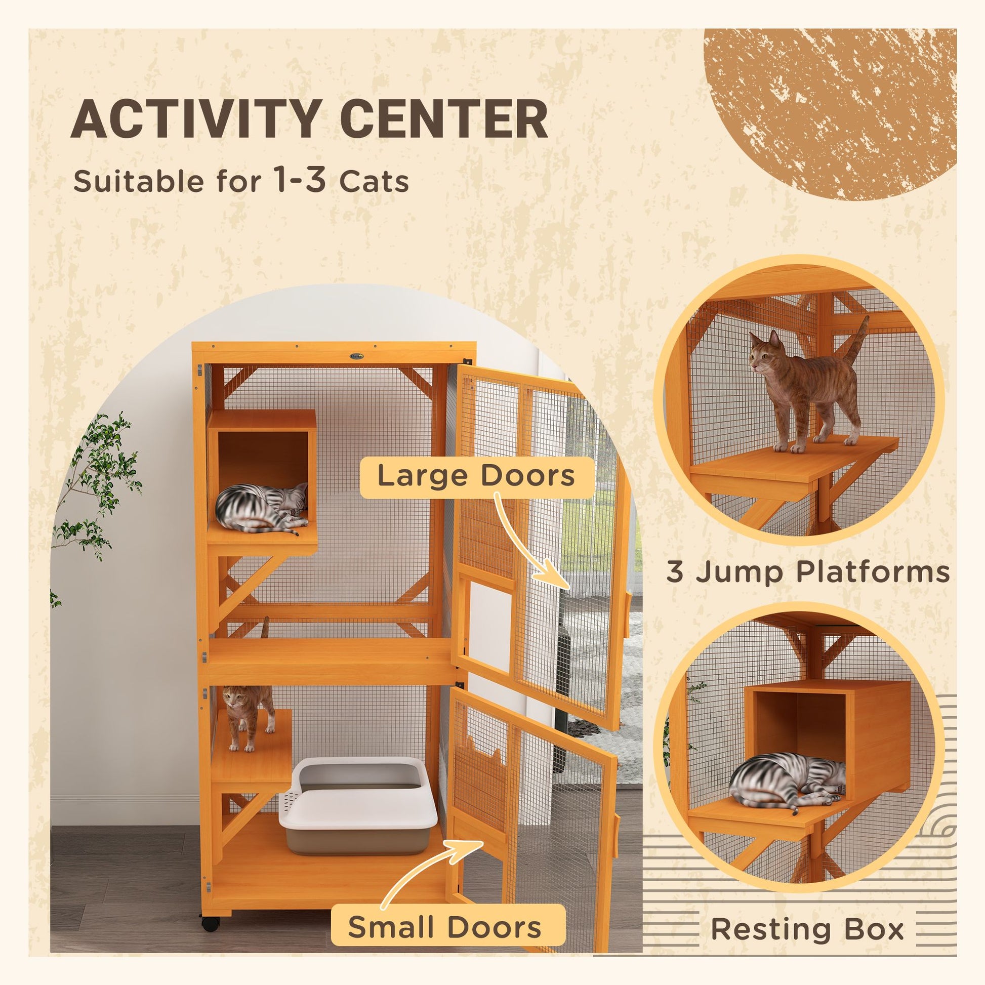 Wooden Cat House for 1-3 Cats Catio Enclosure on Wheels Easy