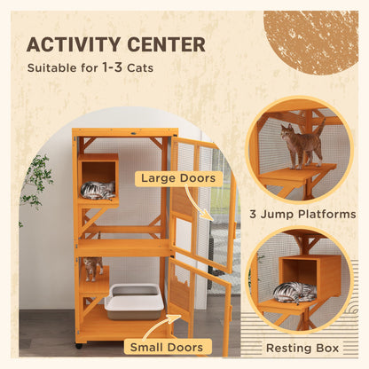 Wooden Cat House for 1-3 Cats Catio Enclosure on Wheels Easy