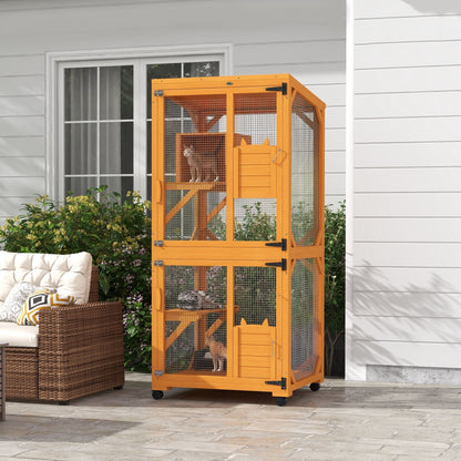 Wooden Cat House for 1-3 Cats Catio Enclosure on Wheels Easy