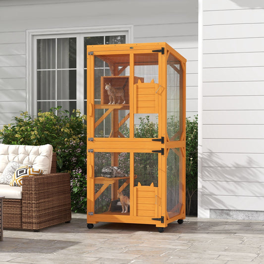 Wooden Cat House for 1-3 Cats Catio Enclosure on Wheels Easy