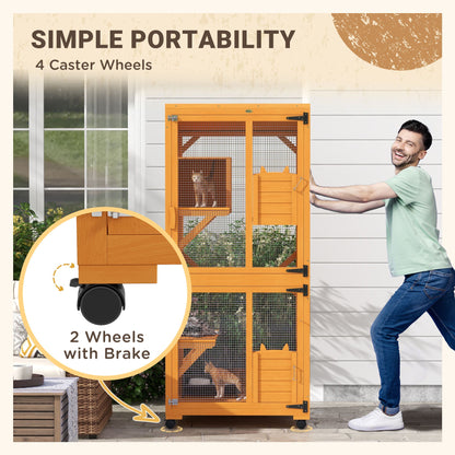 Wooden Cat House for 1-3 Cats Catio Enclosure on Wheels Easy
