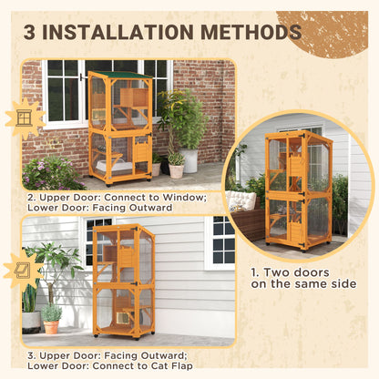 Wooden Cat House for 1-3 Cats Catio Enclosure on Wheels Easy
