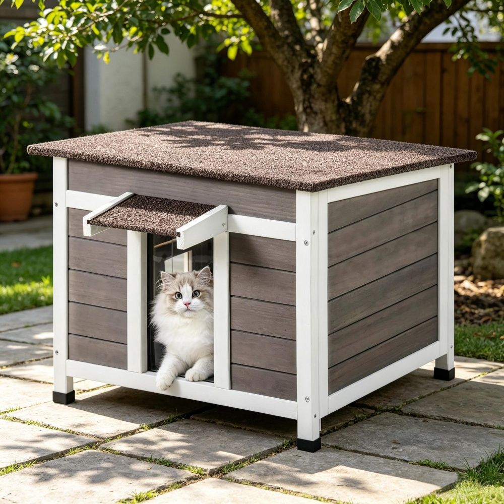 Wooden Cat House with Easy to Clean and Waterproof Protection