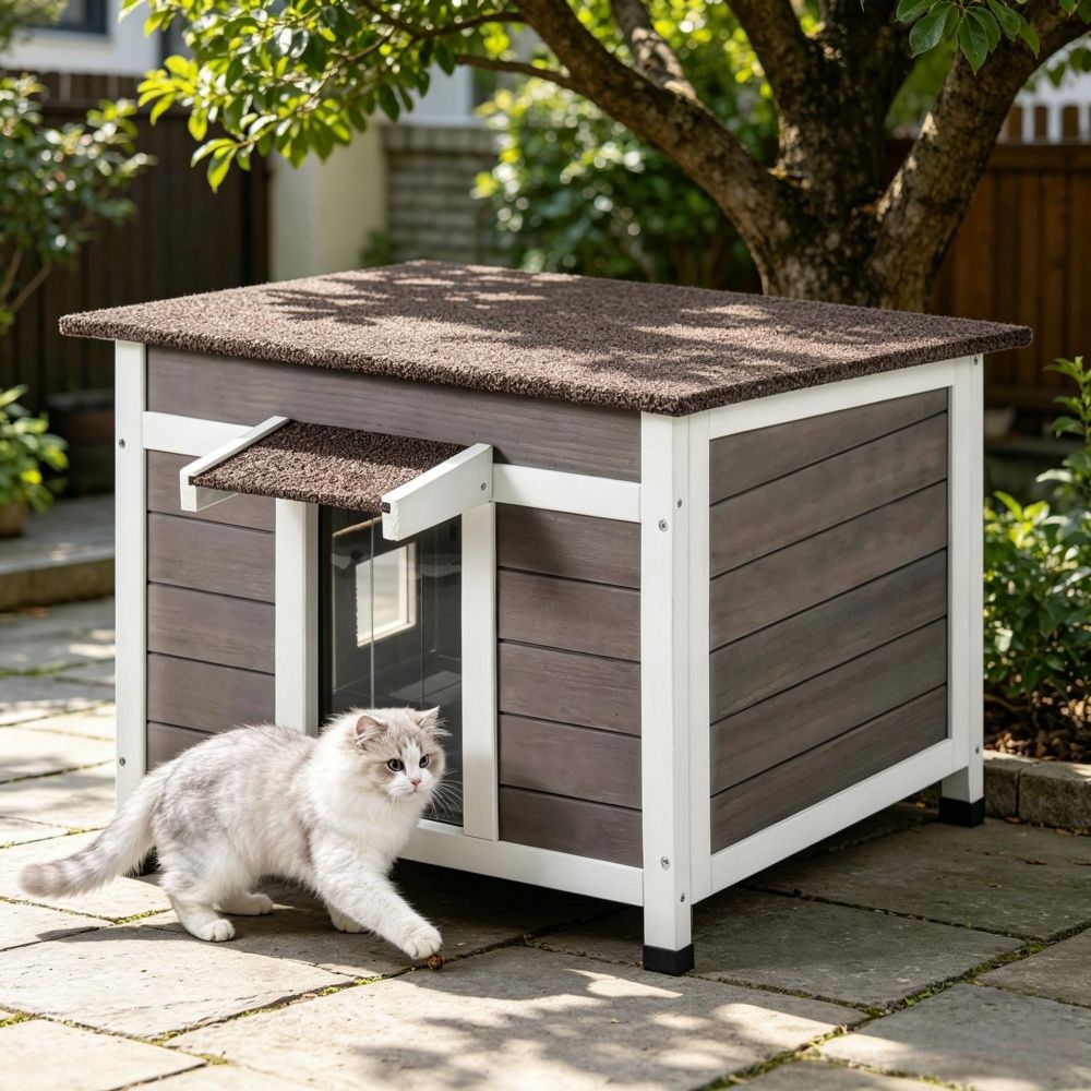 Wooden Cat House with Easy to Clean and Waterproof Protection