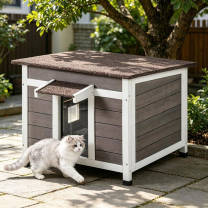 Wooden Cat House with Easy to Clean and Waterproof Protection