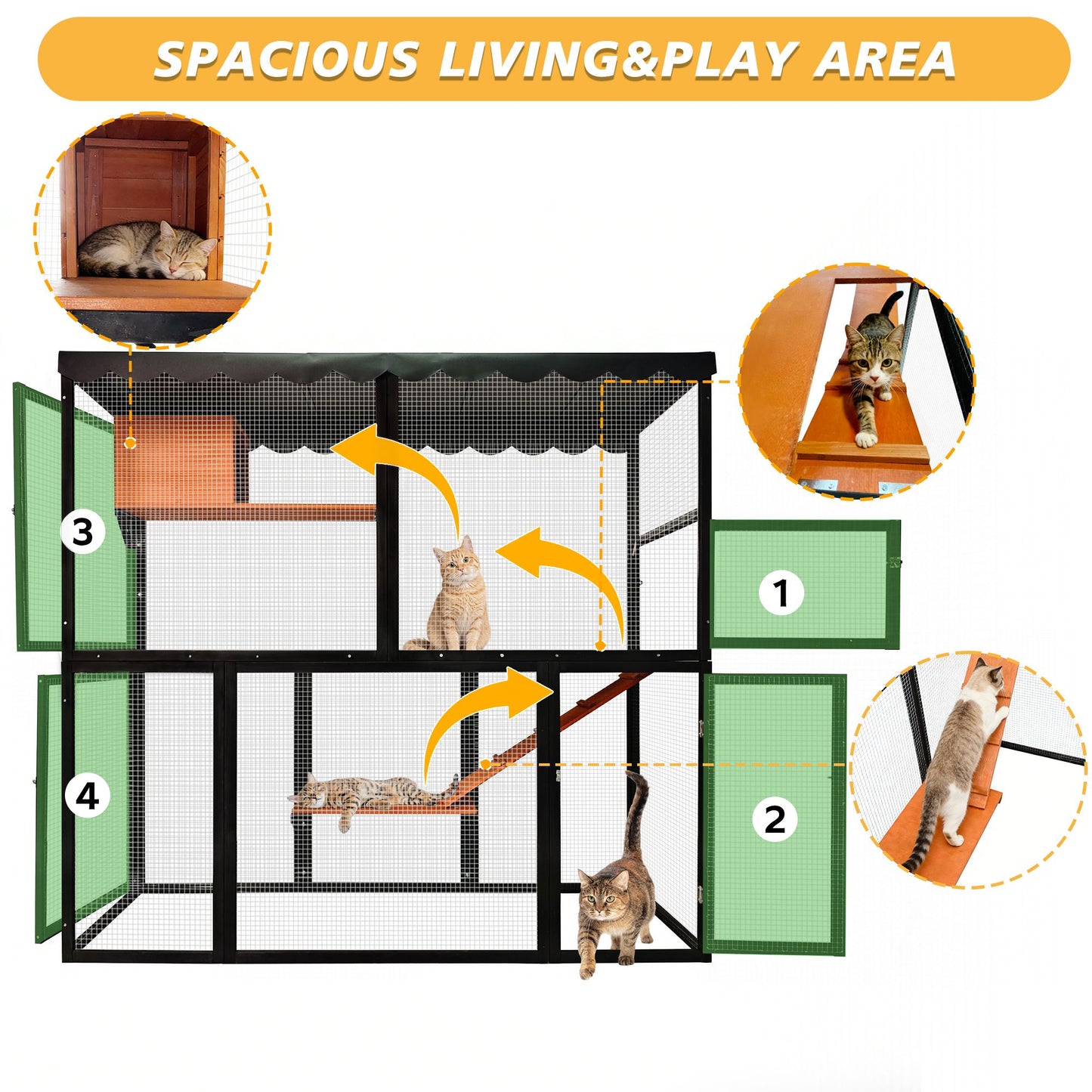Wooden Catio Outdoor Cat Enclosure Large Cat House for Mulitiple