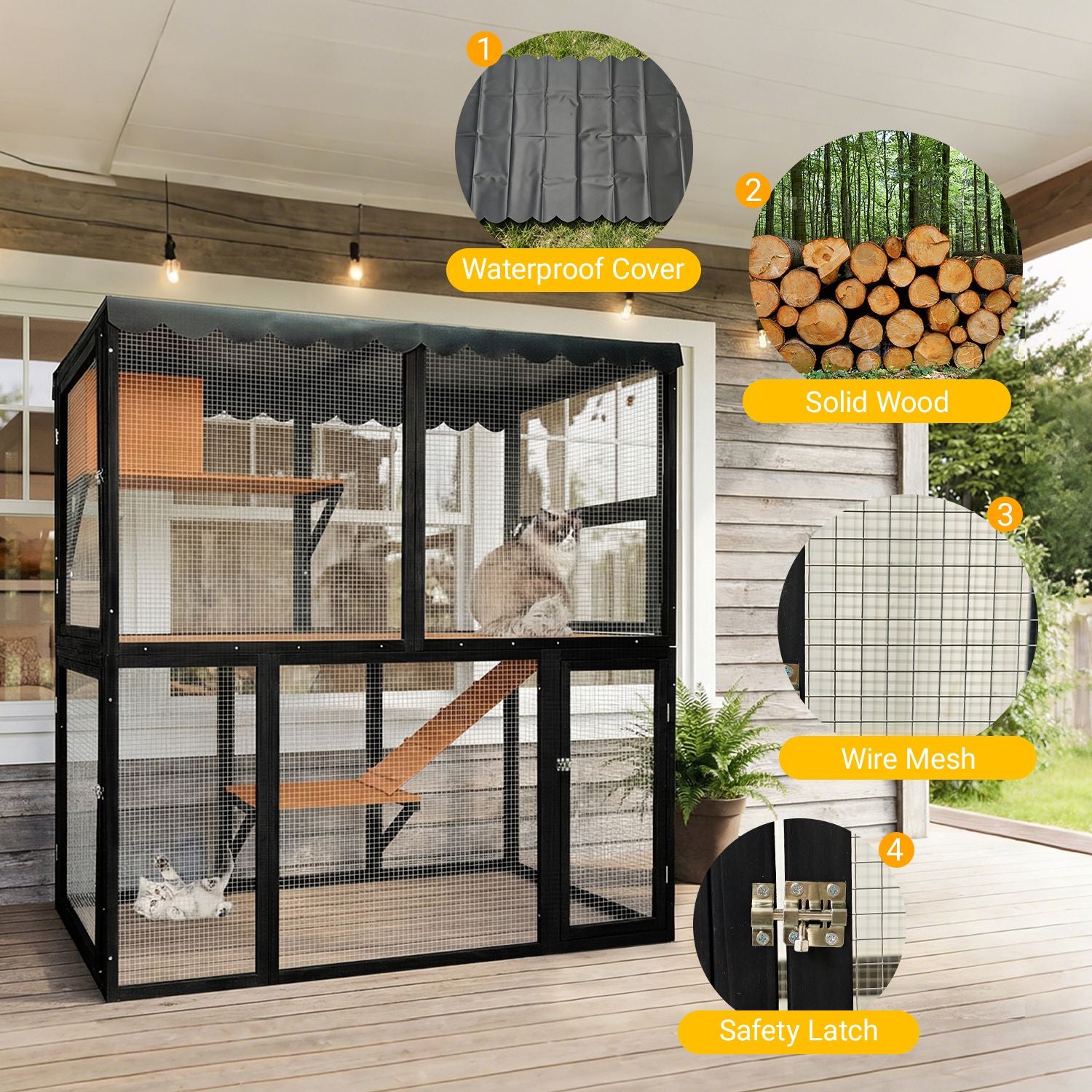 Wooden Catio Outdoor Cat Enclosure Large Cat House for Mulitiple