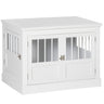 Wooden Dog Crate End Table, White, Triple Doors, Steel Tubes