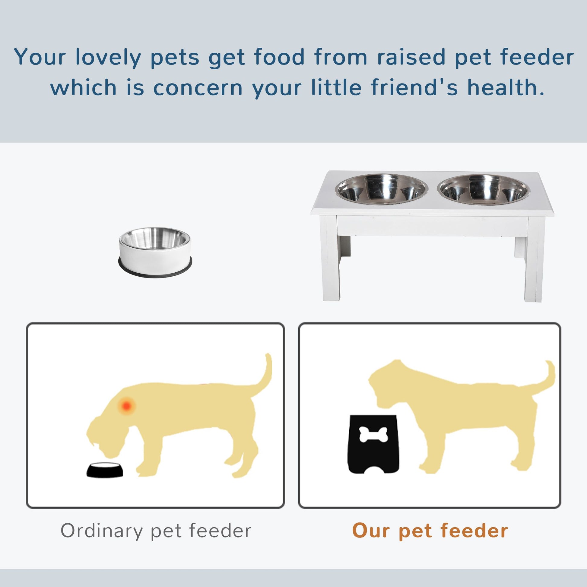 Wooden Dog Feeding Station with 2 Stainless Steel Bowls