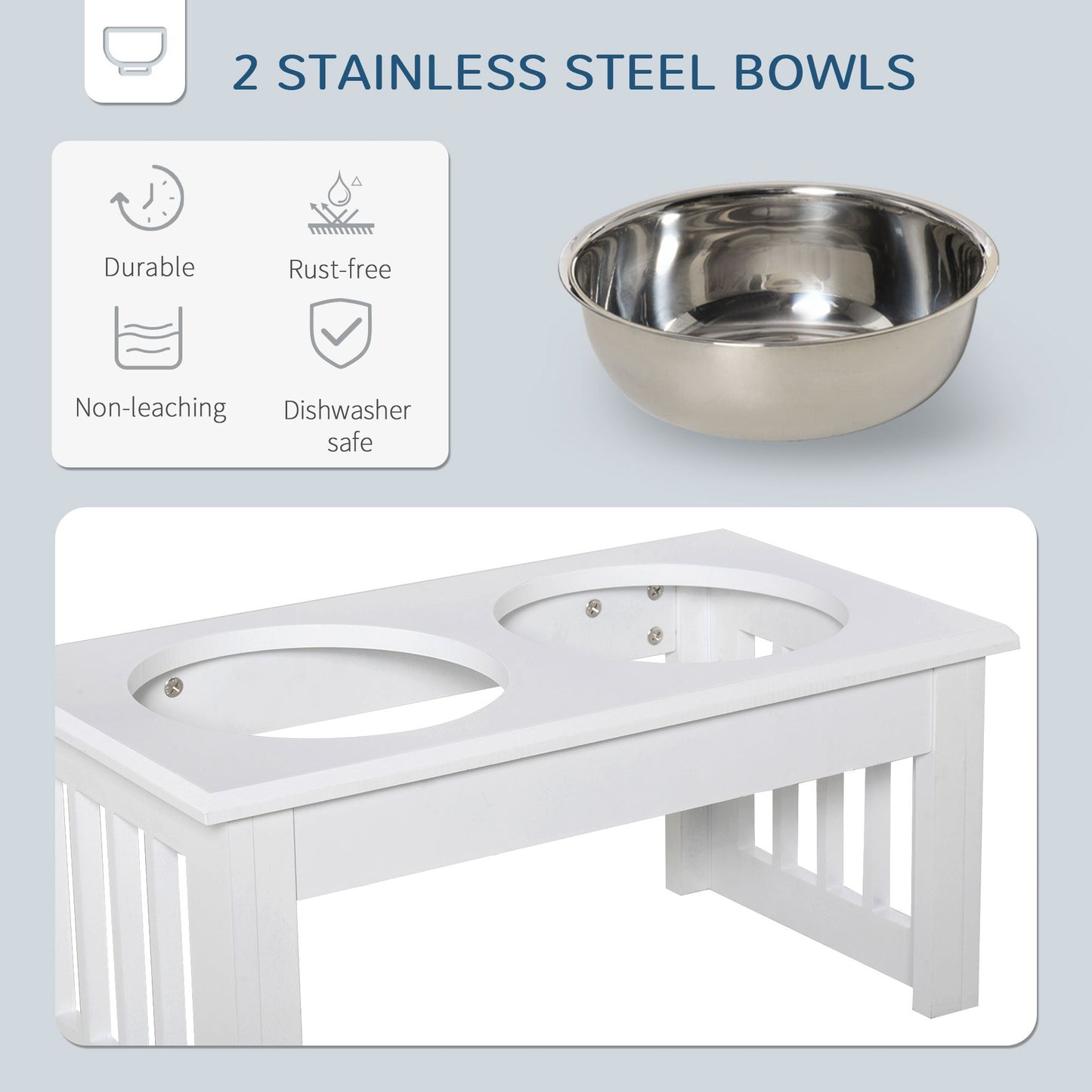 Wooden Dog Feeding Station with 2 Stainless Steel Bowls