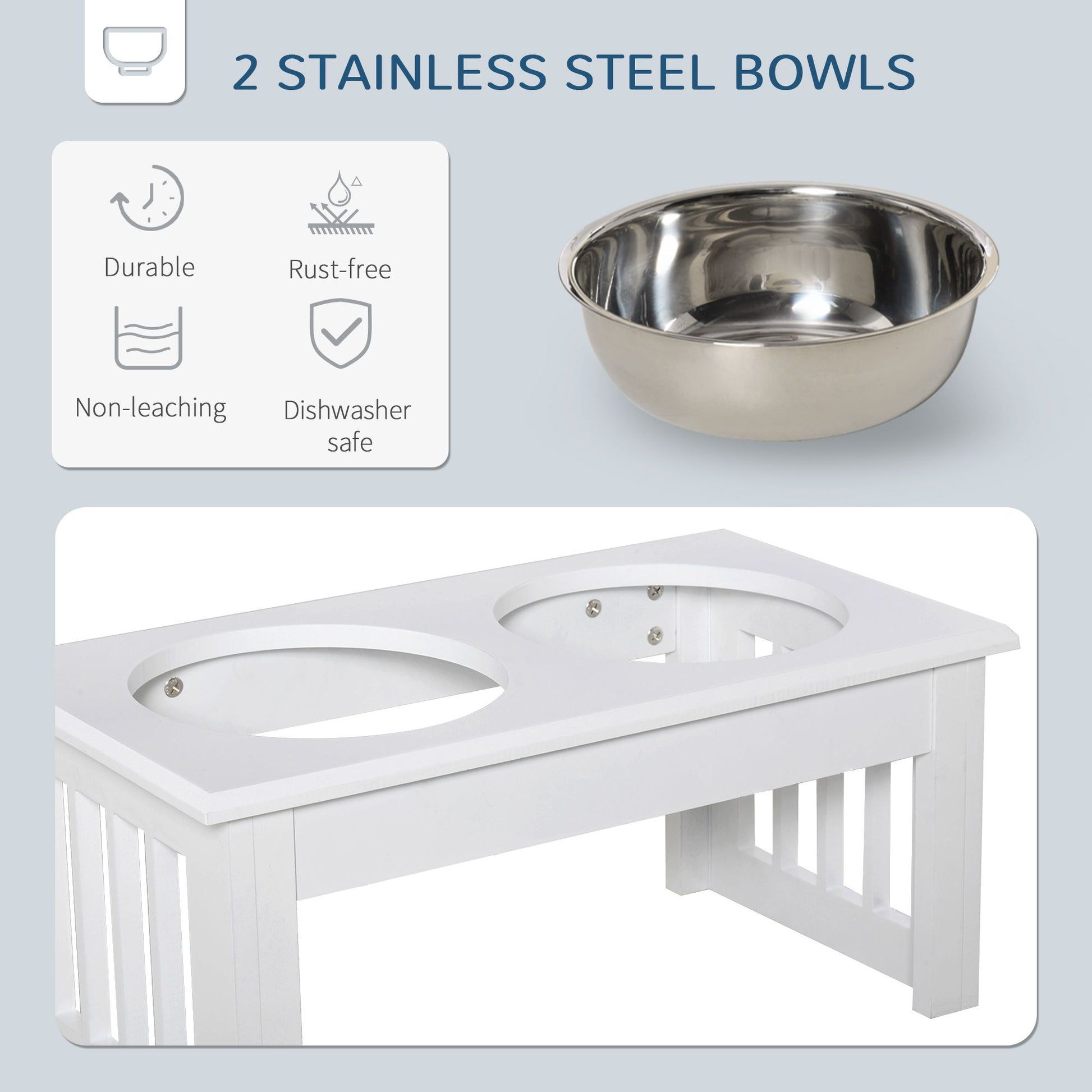 Wooden Dog Feeding Station with 2 Stainless Steel Bowls