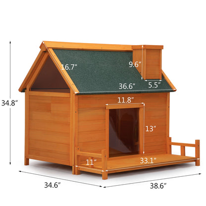 Wooden Dog House, Indoor Outdoor Pet Shelter with Platform, PVC