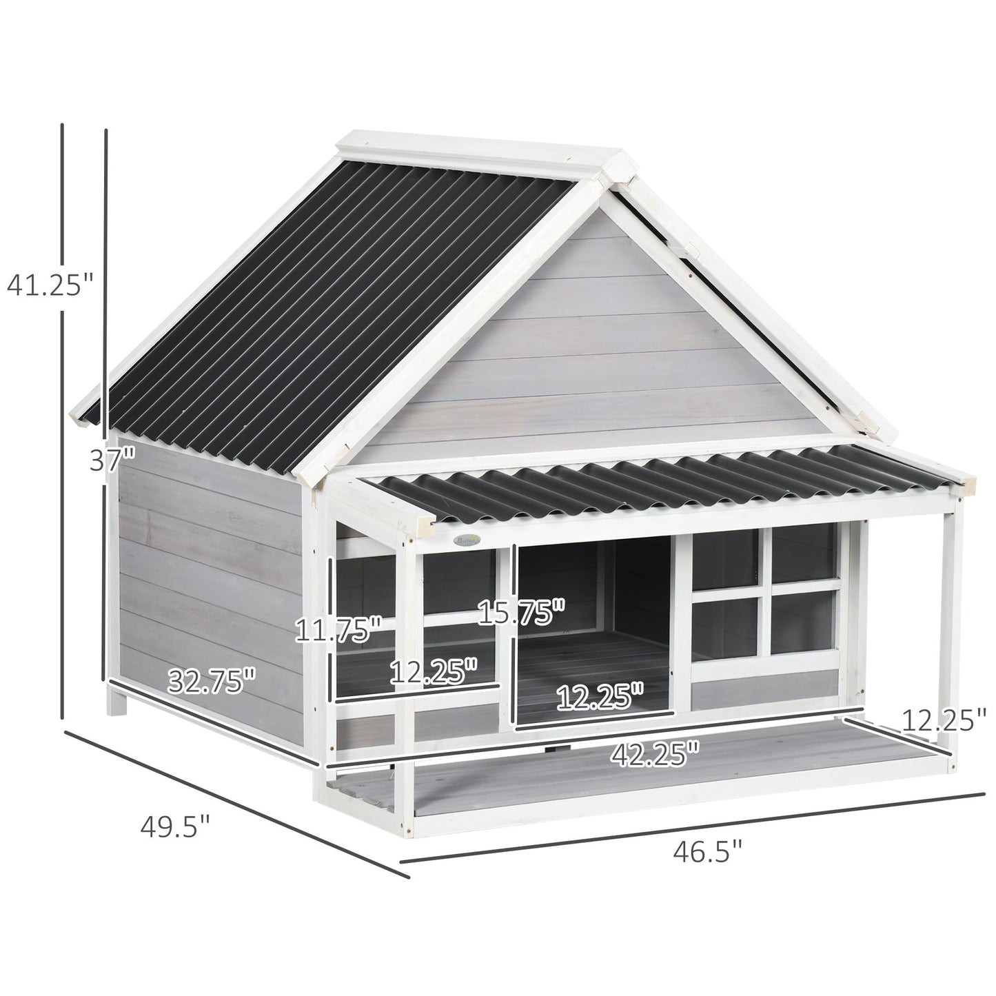 Wooden Dog House with Porch, Dog House Outdoor with Tilt Roof