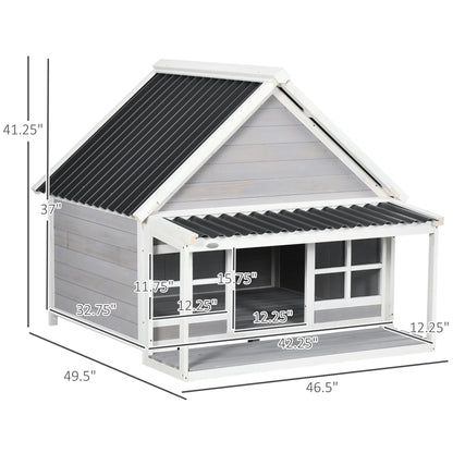 Wooden Dog House with Porch, Dog House Outdoor with Tilt Roof