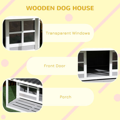 Wooden Dog House with Porch, Dog House Outdoor with Tilt Roof