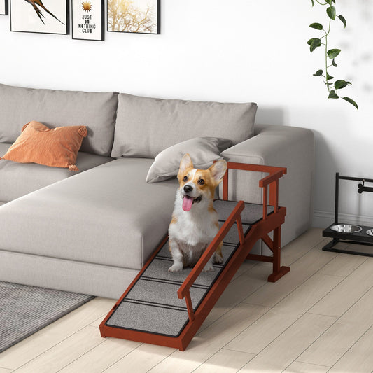Wooden Dog Ramp with Removable Guardrails, Non-Slip Surface, 49"