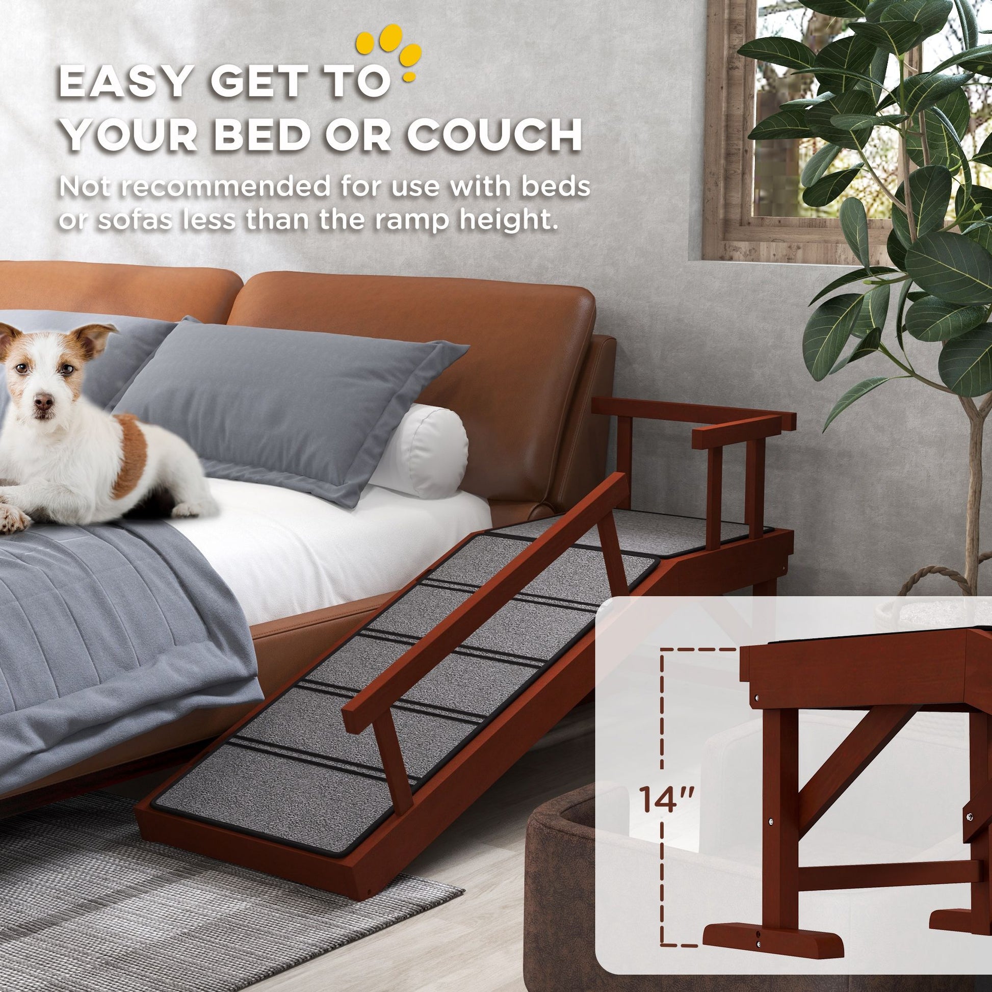 Wooden Dog Ramp with Removable Guardrails, Non-Slip Surface, 49"
