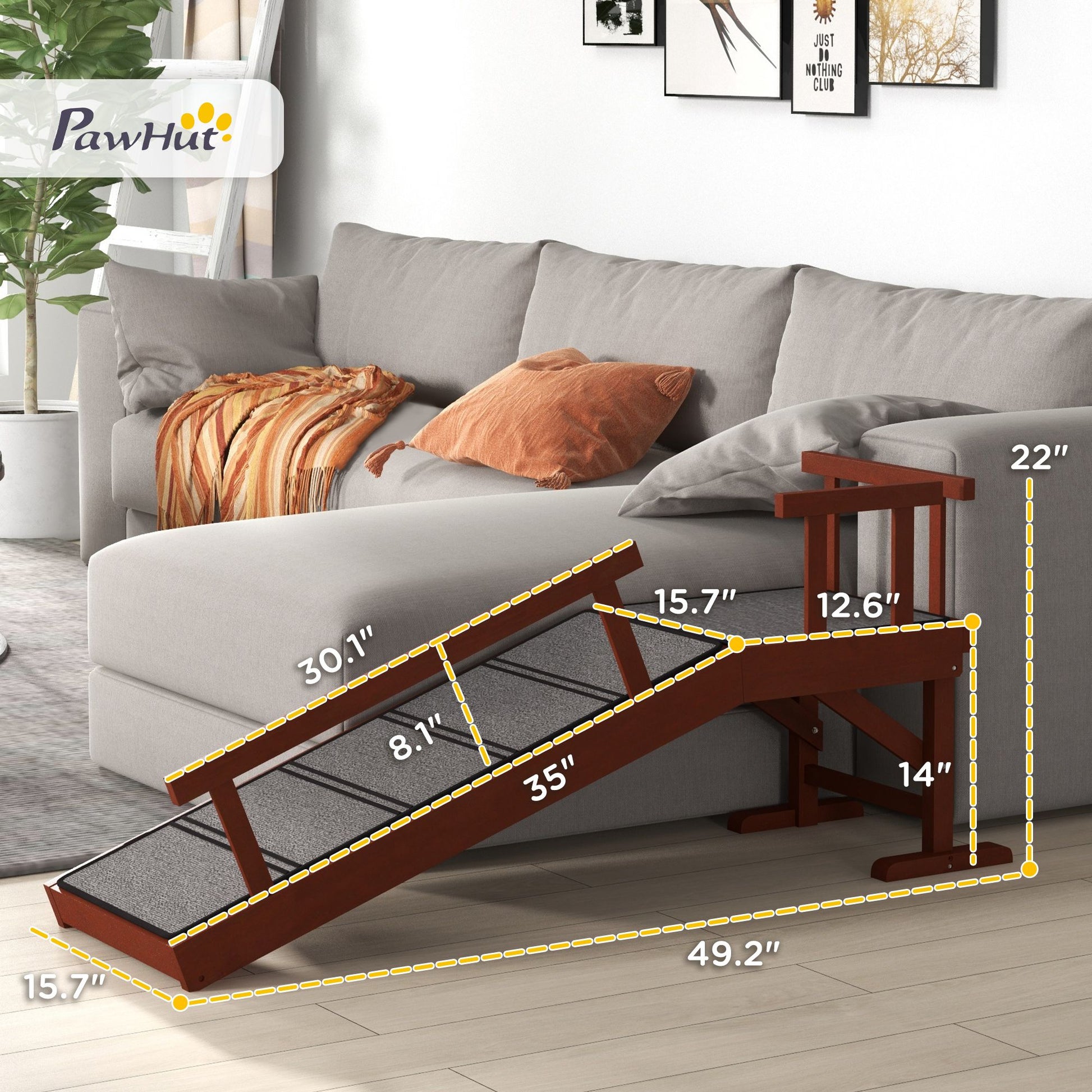 Wooden Dog Ramp with Removable Guardrails, Non-Slip Surface, 49"