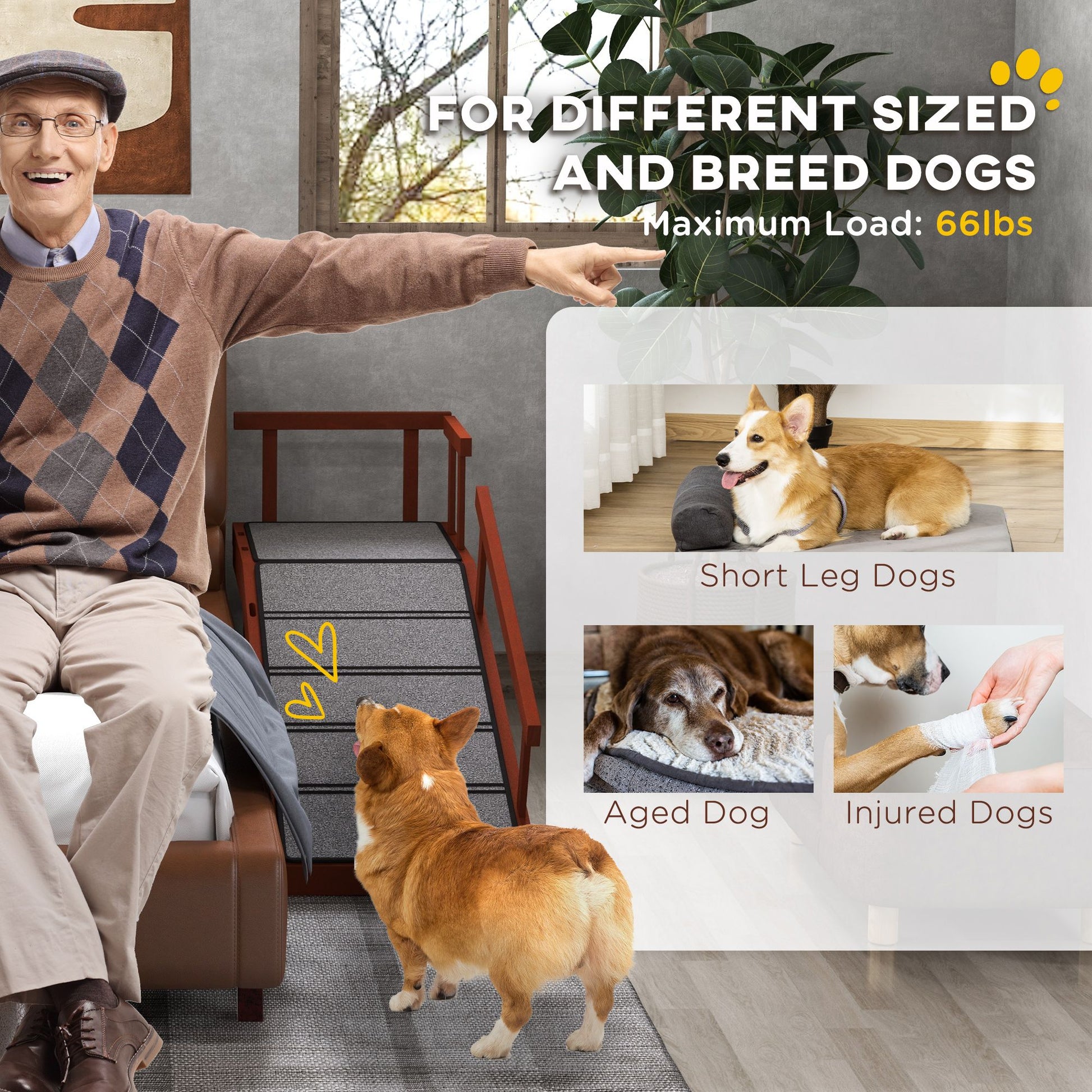 Wooden Dog Ramp with Removable Guardrails, Non-Slip Surface, 49"